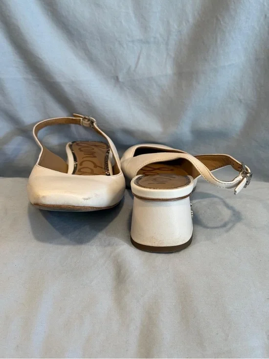 Sam Edelman White Square Toe Slingback Block Heels - Picture 3 of 4